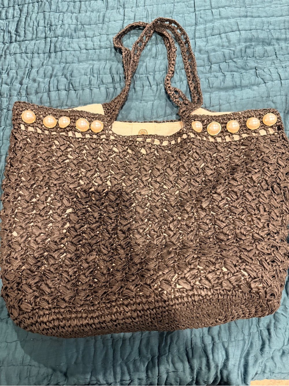 BTB Los Angeles Pearl-Accent raffia beach bag - never used